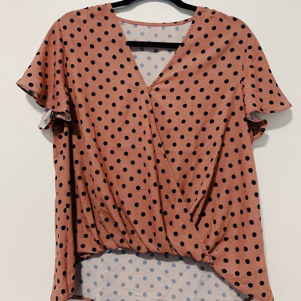 mauve polk a dot boho blouse